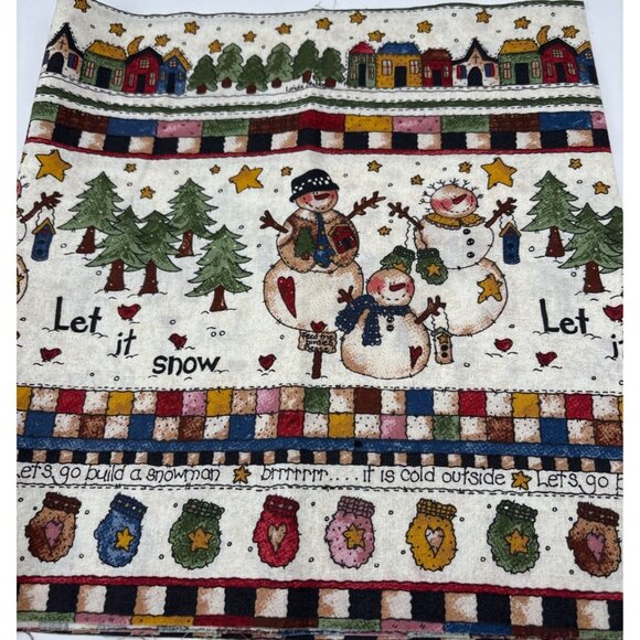 Let It Snow Holiday Cotton Fabric Scrap 11" x 42" Snowmen & Mittens Festive Desi - Picture 8 of 10
